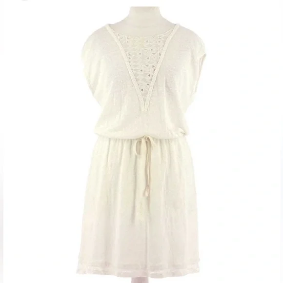 Maje Riam 100% Linen Sundress White Eyelet Scoop Neck Layered Skirt - Picture 10 of 11